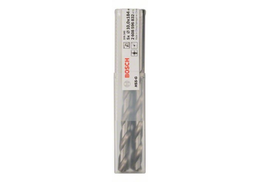Forets à métaux rectifiés HSS-G, DIN 340, série longue 10 x 121 x 184 mm Pack de 5 - 2608596832 - Bosch Forets à métaux rectifiés HSS-G, DIN 340, série longue 10 x 121 x 184 mm Pack de 5 - 2608596832 - Bosch