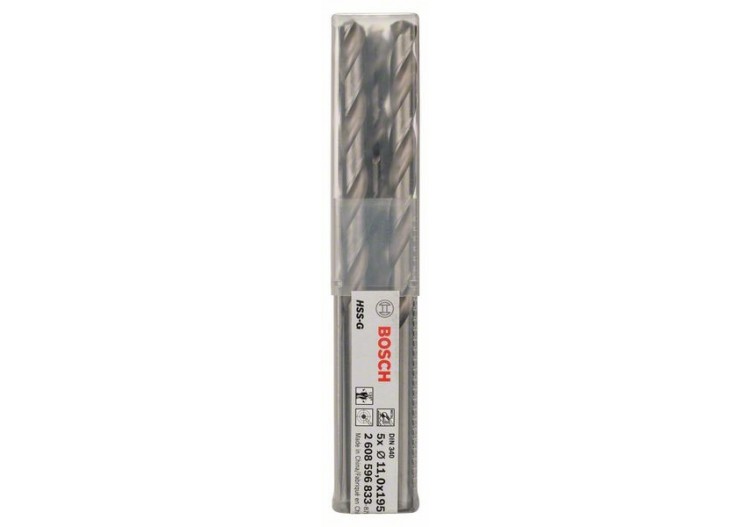 Forets à métaux rectifiés HSS-G, DIN 340, série longue 11 x 128 x 195 mm Pack de 5 - 2608596833 - Bosch