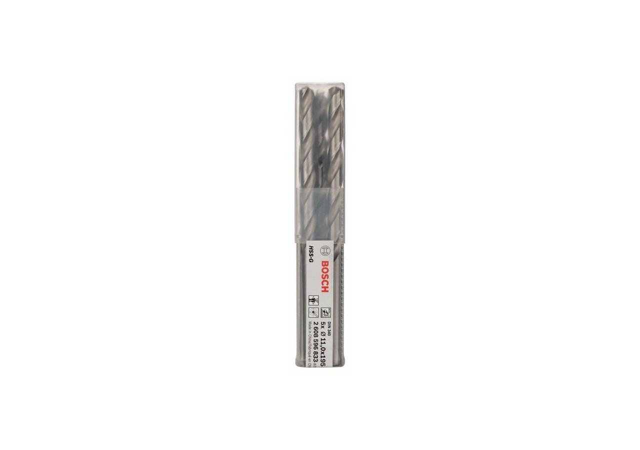 Forets à métaux rectifiés HSS-G, DIN 340, série longue 11 x 128 x 195 mm Pack de 5 - 2608596833 - Bosch