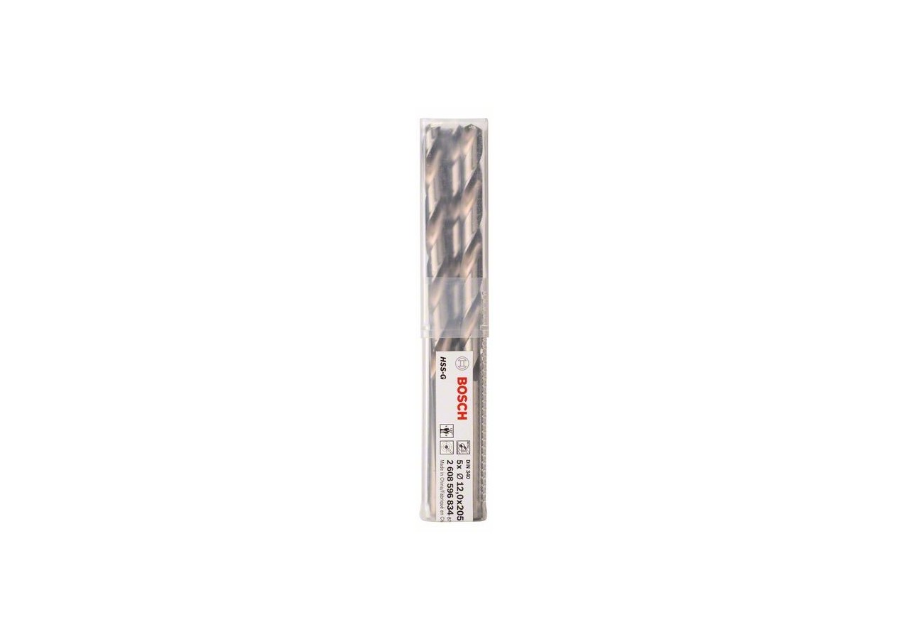 Forets à métaux rectifiés HSS-G, DIN 340, série longue 12 x 134 x 205 mm Pack de 5 - 2608596834 - Bosch