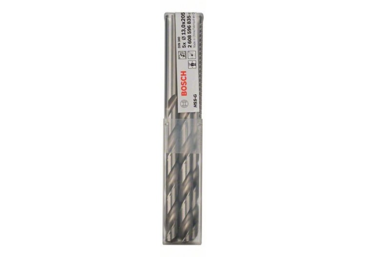 Forets à métaux rectifiés HSS-G, DIN 340, série longue 13 x 134 x 205 mm Pack de 5 - 2608596835 - Bosch