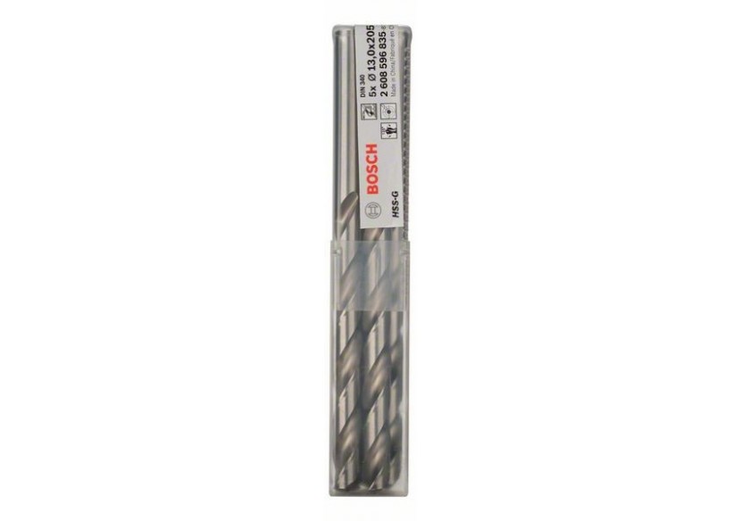 Forets à métaux rectifiés HSS-G, DIN 340, série longue 13 x 134 x 205 mm Pack de 5 - 2608596835 - Bosch Forets à métaux rectifiés HSS-G, DIN 340, série longue 13 x 134 x 205 mm Pack de 5 - 2608596835 - Bosch