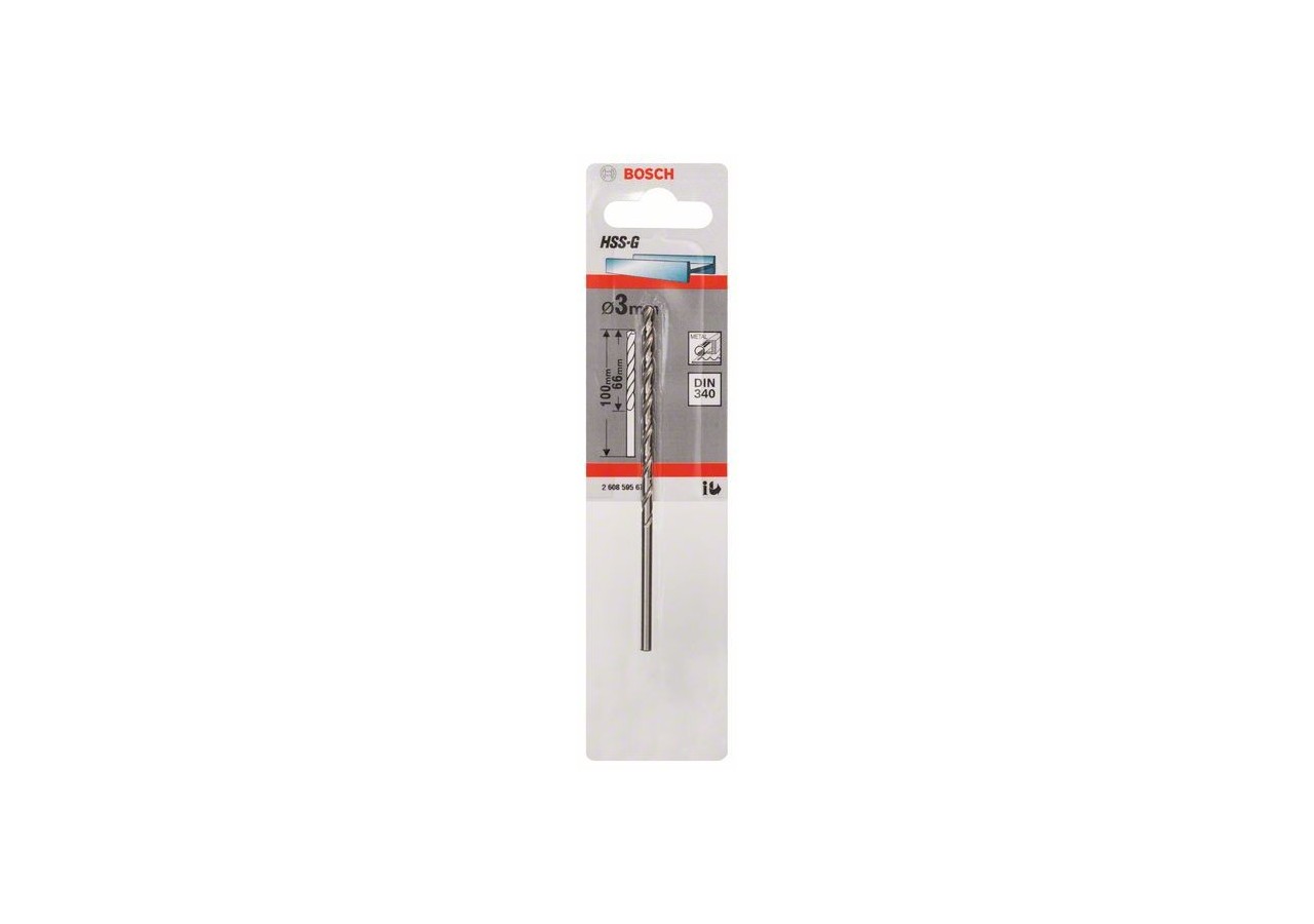 Forets à métaux rectifiés HSS-G, DIN 340, série longue 3 x 66 x 100 mm Pack de 1 - 2608595676 - Bosch