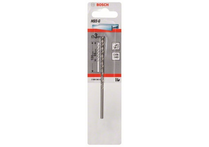 Forets à métaux rectifiés HSS-G, DIN 340, série longue 3 x 66 x 100 mm Pack de 1 - 2608595676 - Bosch