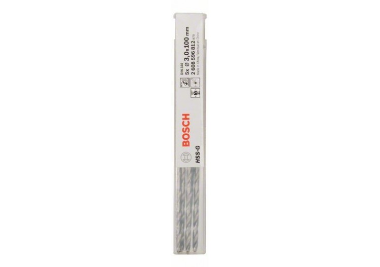Forets à métaux rectifiés HSS-G, DIN 340, série longue 3 x 66 x 100 mm Pack de 5 - 2608596812 - Bosch