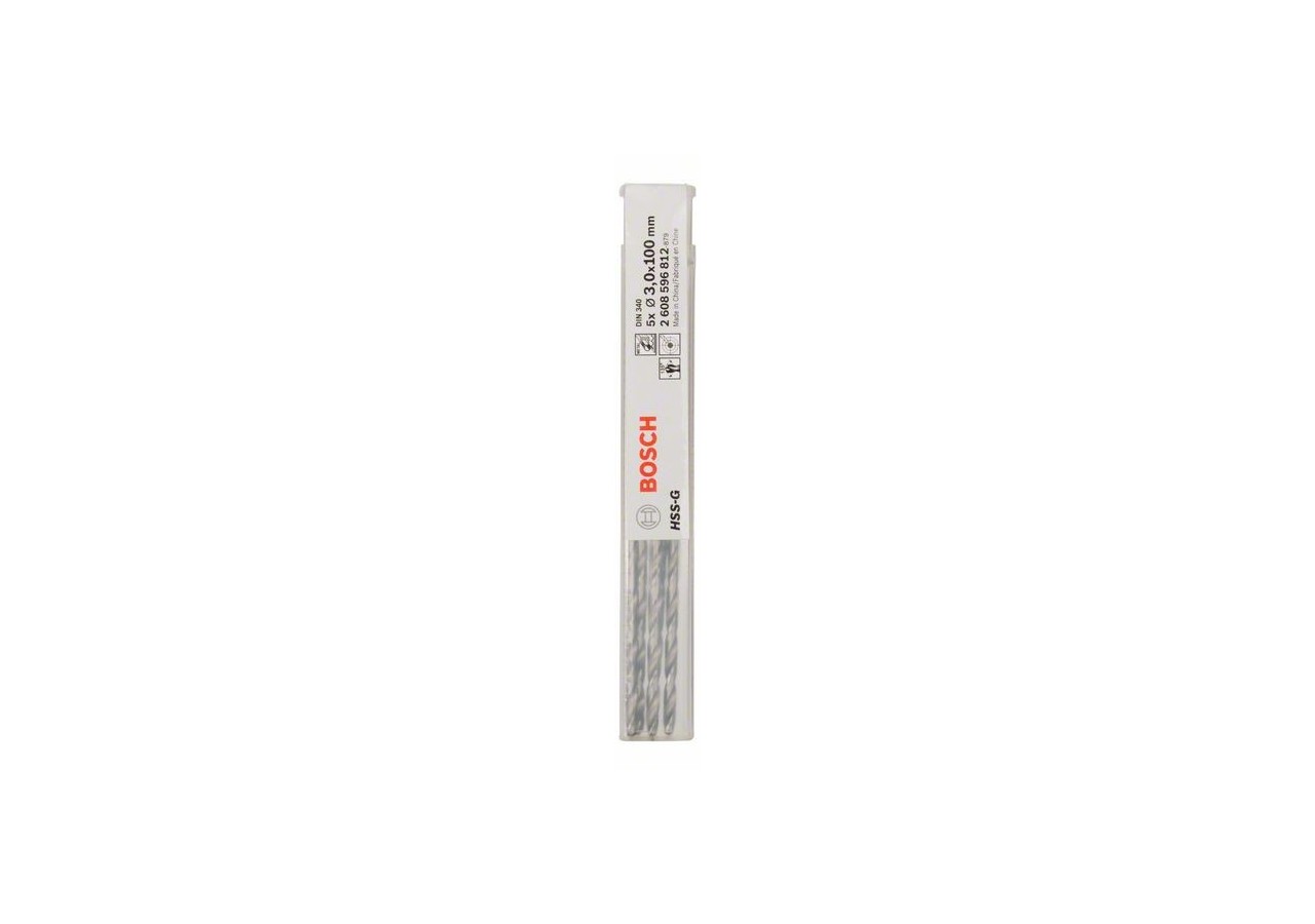 Forets à métaux rectifiés HSS-G, DIN 340, série longue 3 x 66 x 100 mm Pack de 5 - 2608596812 - Bosch