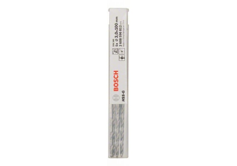 Forets à métaux rectifiés HSS-G, DIN 340, série longue 3 x 66 x 100 mm Pack de 5 - 2608596812 - Bosch