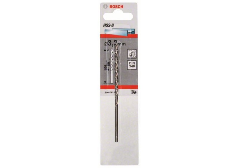 Forets à métaux rectifiés HSS-G, DIN 340, série longue 3,2 x 69 x 106 mm Pack de 1 - 2608595677 - Bosch