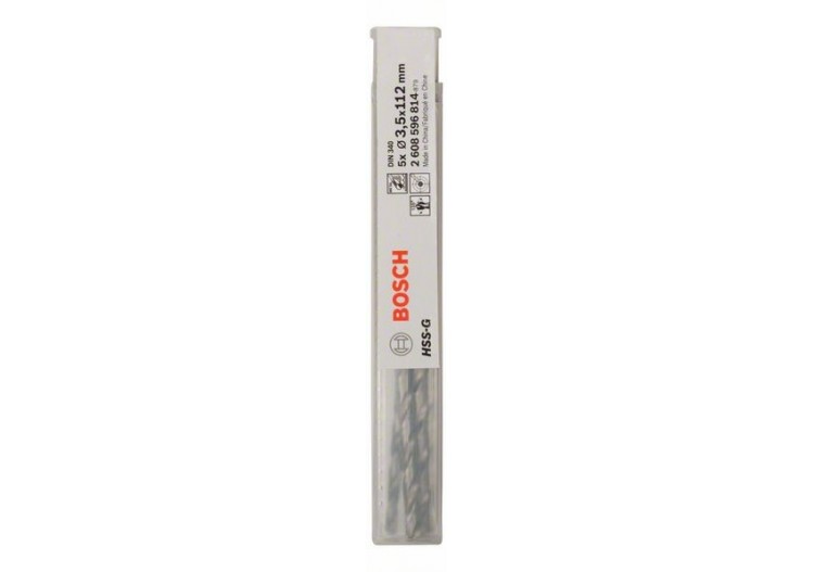 Forets à métaux rectifiés HSS-G, DIN 340, série longue 3,5 x 73 x 112 mm Pack de 5 - 2608596814 - Bosch