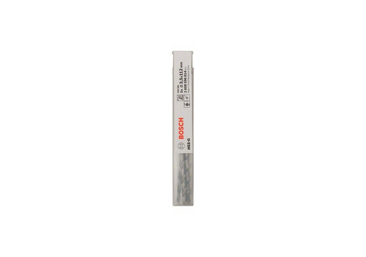 Forets à métaux rectifiés HSS-G, DIN 340, série longue 3,5 x 73 x 112 mm Pack de 5 - 2608596814 - Bosch