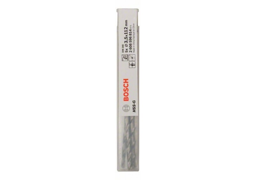 Forets à métaux rectifiés HSS-G, DIN 340, série longue 3,5 x 73 x 112 mm Pack de 5 - 2608596814 - Bosch Forets à métaux rectifiés HSS-G, DIN 340, série longue 3,5 x 73 x 112 mm Pack de 5 - 2608596814 - Bosch