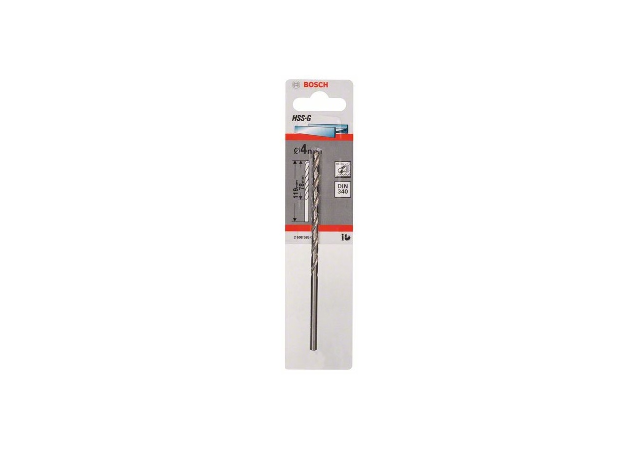 Forets à métaux rectifiés HSS-G, DIN 340, série longue 4 x 78 x 119 mm Pack de 1 - 2608595679 - Bosch