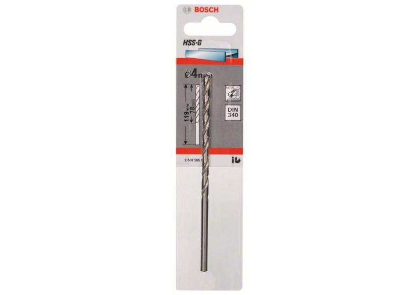 Forets à métaux rectifiés HSS-G, DIN 340, série longue 4 x 78 x 119 mm Pack de 1 - 2608595679 - Bosch Forets à métaux rectifiés HSS-G, DIN 340, série longue 4 x 78 x 119 mm Pack de 1 - 2608595679 - Bosch