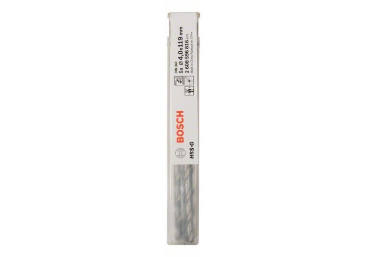 Forets à métaux rectifiés HSS-G, DIN 340, série longue 4 x 78 x 119 mm Pack de 5 - 2608596816 - Bosch