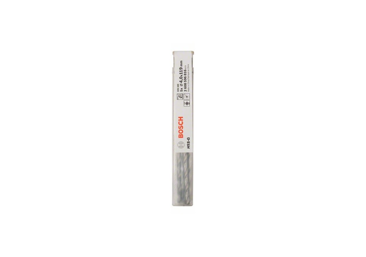 Forets à métaux rectifiés HSS-G, DIN 340, série longue 4 x 78 x 119 mm Pack de 5 - 2608596816 - Bosch