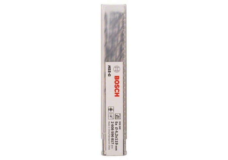Forets à métaux rectifiés HSS-G, DIN 340, série longue 4,2 x 78 x 119 mm Pack de 5 - 2608596817 - Bosch