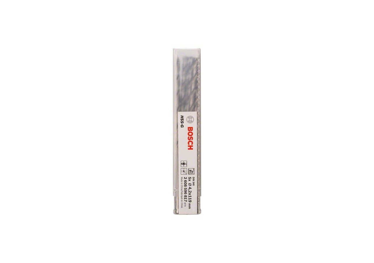 Forets à métaux rectifiés HSS-G, DIN 340, série longue 4,2 x 78 x 119 mm Pack de 5 - 2608596817 - Bosch