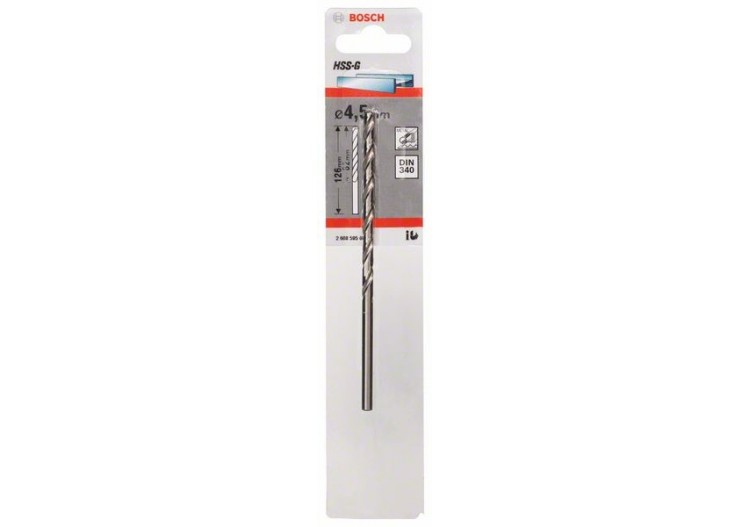 Forets à métaux rectifiés HSS-G, DIN 340, série longue 4,5 x 82 x 126 mm Pack de 1 - 2608595681 - Bosch