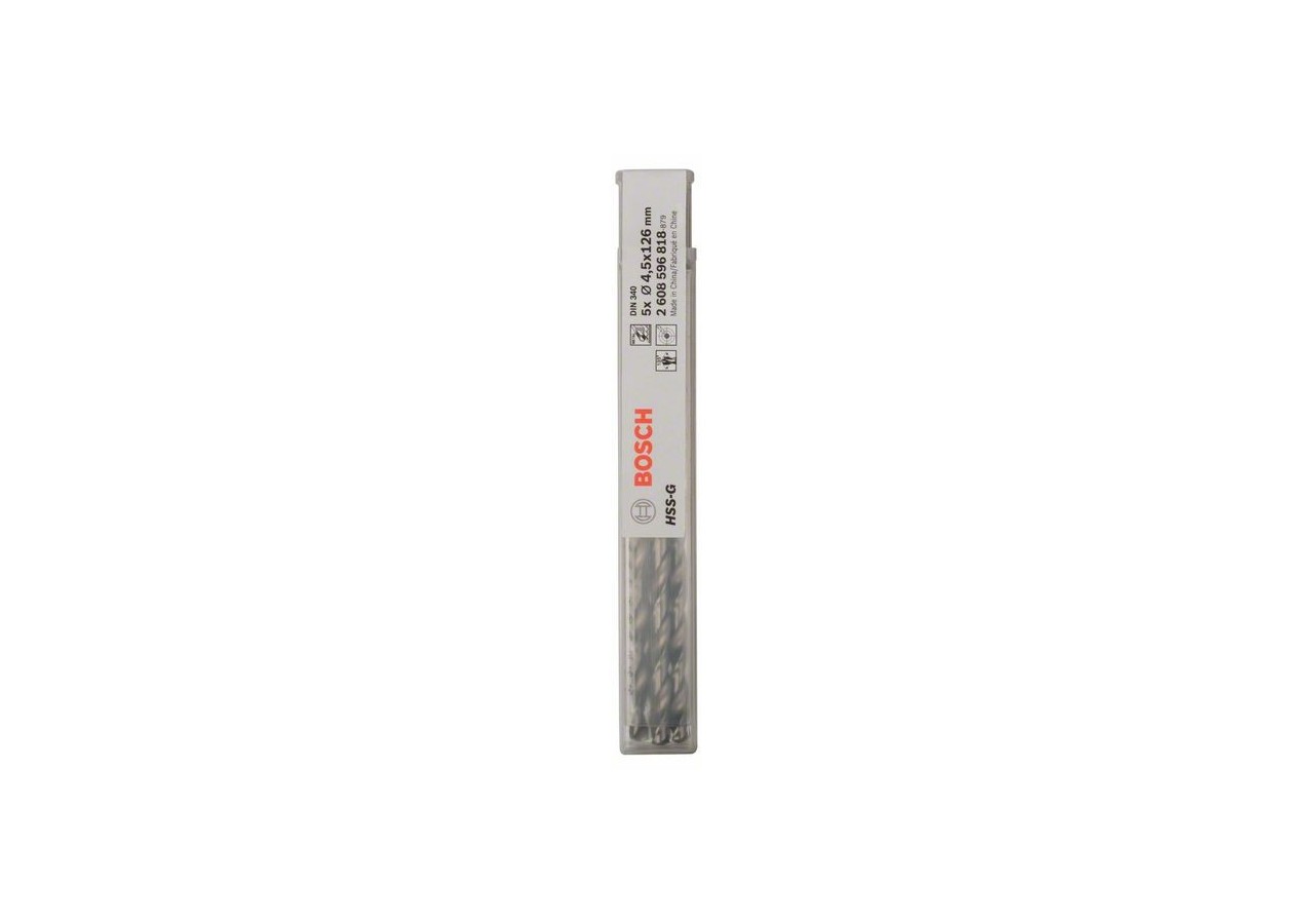 Forets à métaux rectifiés HSS-G, DIN 340, série longue 4,5 x 82 x 126 mm Pack de 5 - 2608596818 - Bosch