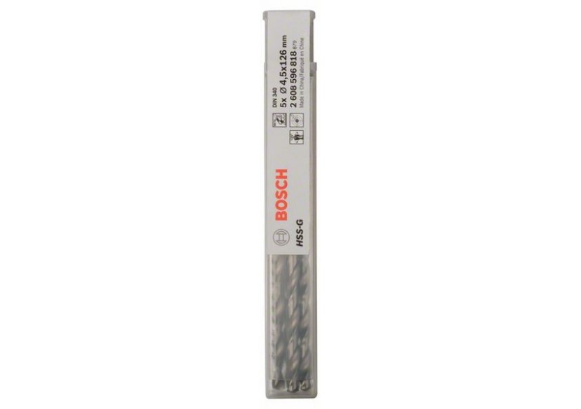 Forets à métaux rectifiés HSS-G, DIN 340, série longue 4,5 x 82 x 126 mm Pack de 5 - 2608596818 - Bosch Forets à métaux rectifiés HSS-G, DIN 340, série longue 4,5 x 82 x 126 mm Pack de 5 - 2608596818 - Bosch