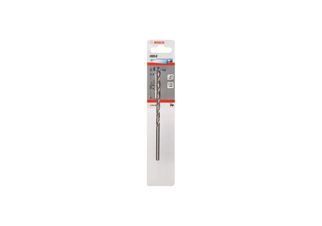 Forets à métaux rectifiés HSS-G, DIN 340, série longue 4,8 x 87 x 132 mm Pack de 1 - 2608595682 - Bosch