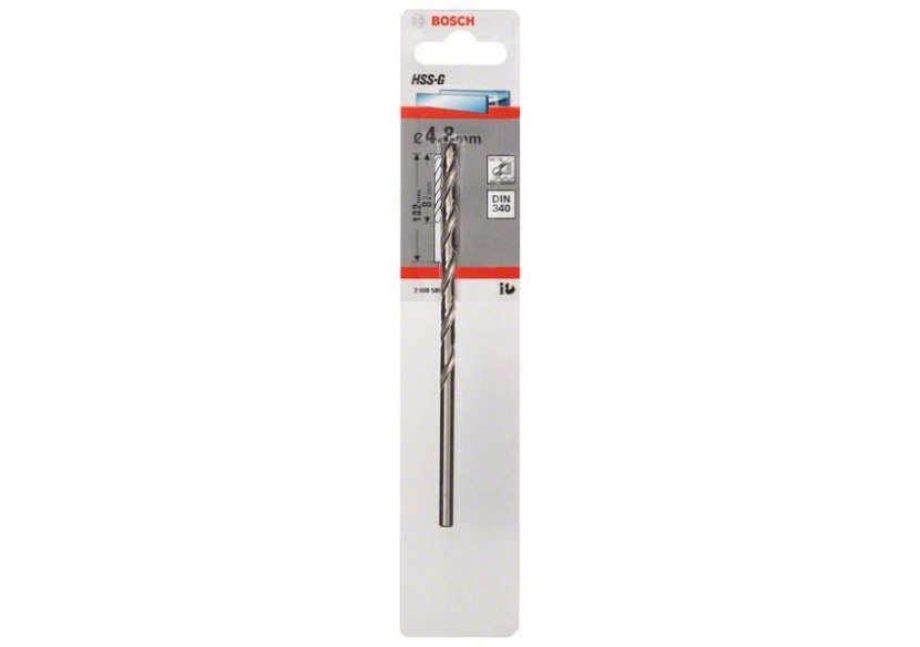 Forets à métaux rectifiés HSS-G, DIN 340, série longue 4,8 x 87 x 132 mm Pack de 1 - 2608595682 - Bosch Forets à métaux rectifiés HSS-G, DIN 340, série longue 4,8 x 87 x 132 mm Pack de 1 - 2608595682 - Bosch