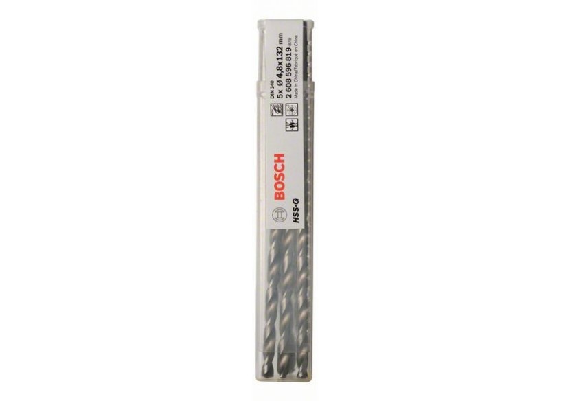 Forets à métaux rectifiés HSS-G, DIN 340, série longue 4,8 x 87 x 132 mm Pack de 5 - 2608596819 - Bosch Forets à métaux rectifiés HSS-G, DIN 340, série longue 4,8 x 87 x 132 mm Pack de 5 - 2608596819 - Bosch