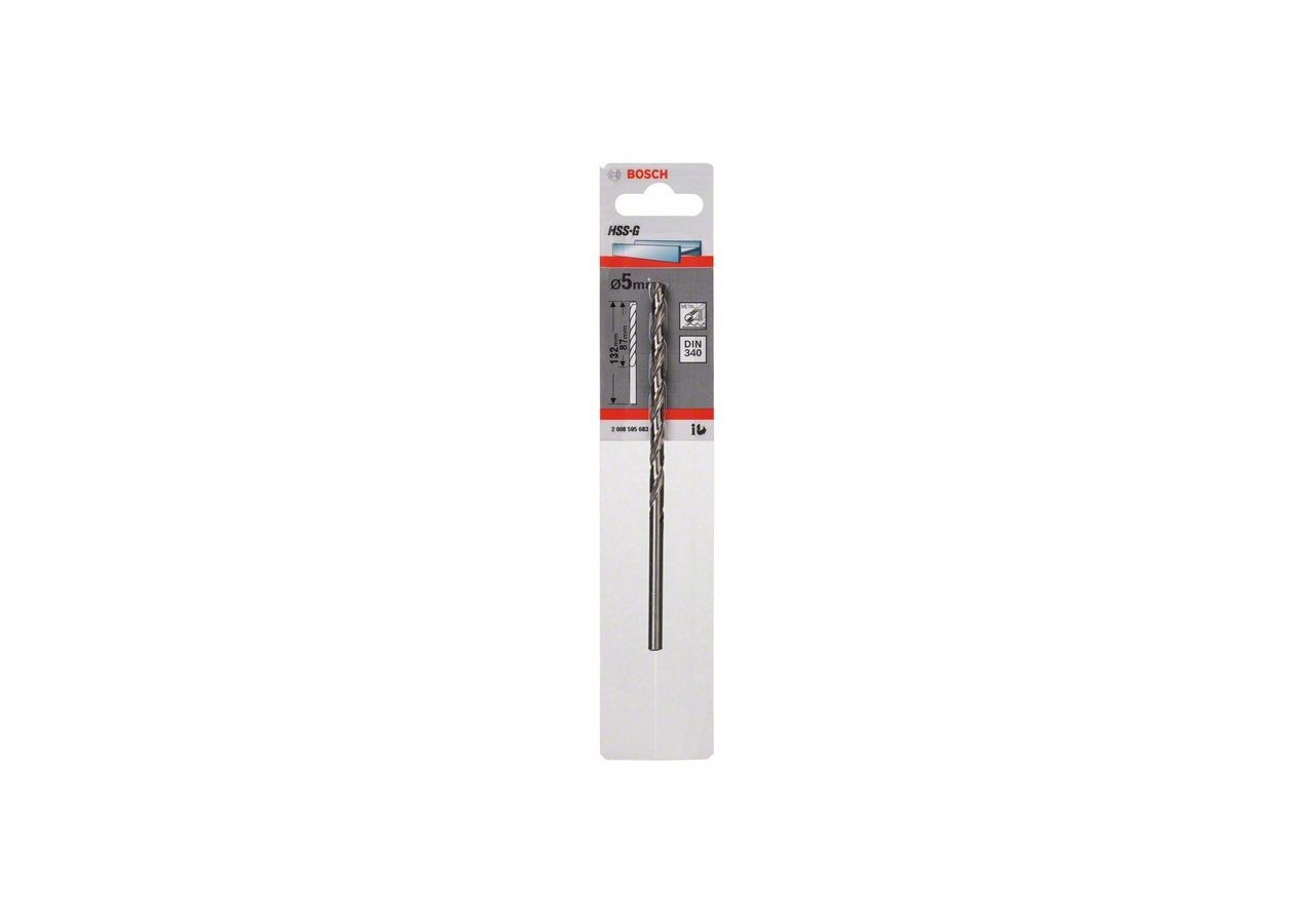 Forets à métaux rectifiés HSS-G, DIN 340, série longue 5 x 87 x 132 mm Pack de 1 - 2608595683 - Bosch