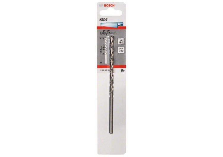 Forets à métaux rectifiés HSS-G, DIN 340, série longue 5,5 x 91 x 139 mm Pack de 1 - 2608595684 - Bosch