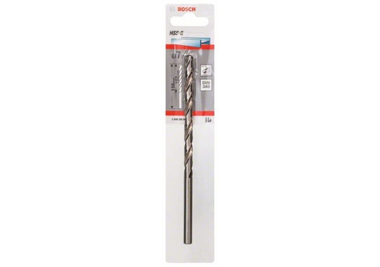 Forets à métaux rectifiés HSS-G, DIN 340, série longue 7 x 102 x 156 mm Pack de 1 - 2608595687 - Bosch