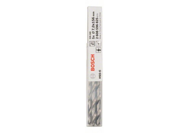 Forets à métaux rectifiés HSS-G, DIN 340, série longue 7 x 102 x 156 mm Pack de 5 - 2608596825 - Bosch