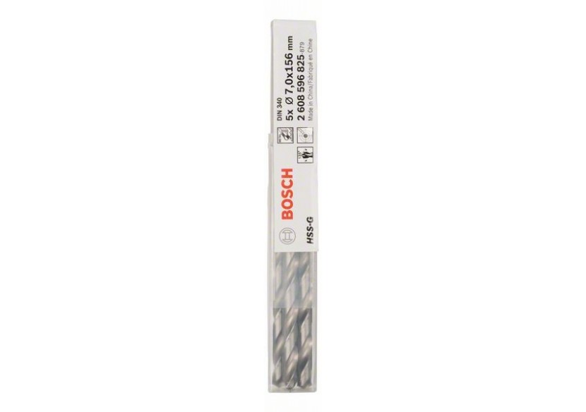 Forets à métaux rectifiés HSS-G, DIN 340, série longue 7 x 102 x 156 mm Pack de 5 - 2608596825 - Bosch Forets à métaux rectifiés HSS-G, DIN 340, série longue 7 x 102 x 156 mm Pack de 5 - 2608596825 - Bosch