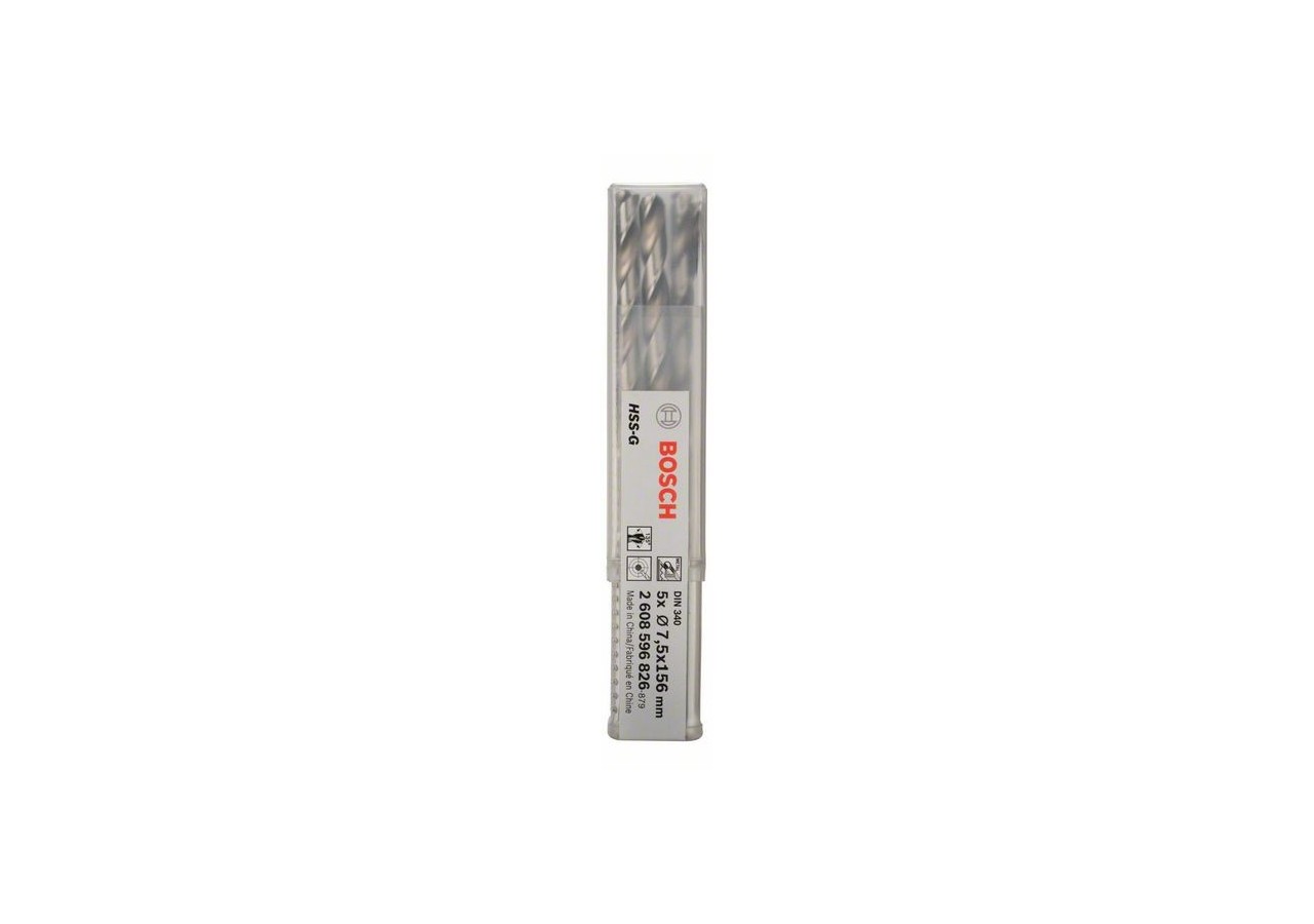 Forets à métaux rectifiés HSS-G, DIN 340, série longue 7,5 x 102 x 156 mm Pack de 5 - 2608596826 - Bosch