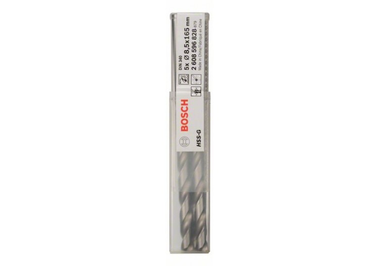 Forets à métaux rectifiés HSS-G, DIN 340, série longue 8,5 x 109 x 165 mm Pack de 5 - 2608596828 - Bosch