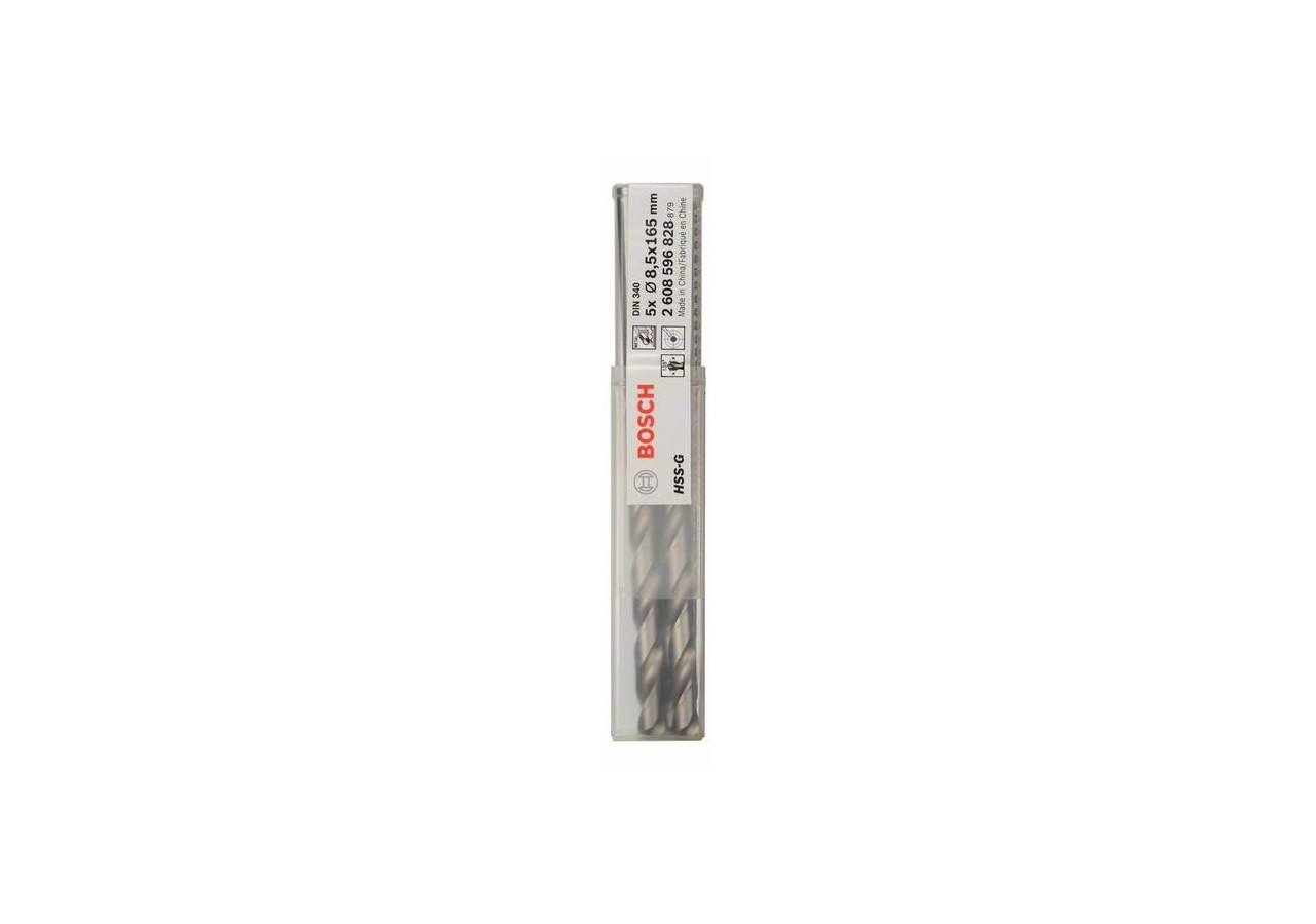 Forets à métaux rectifiés HSS-G, DIN 340, série longue 8,5 x 109 x 165 mm Pack de 5 - 2608596828 - Bosch