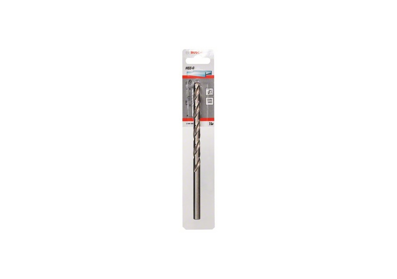 Forets à métaux rectifiés HSS-G, DIN 340, série longue 9 x 115 x 175 mm Pack de 1 - 2608595689 - Bosch