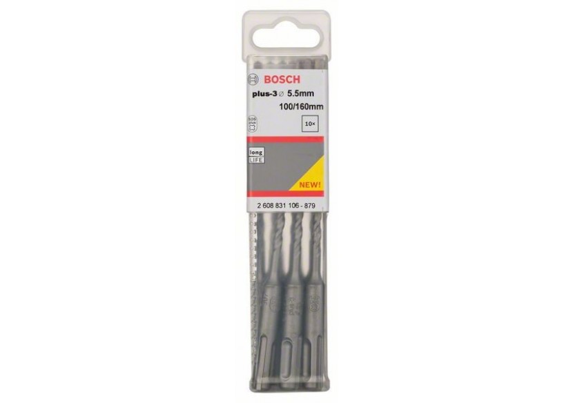 Forets SDS-plus-3 pour perforateur 5,5 x 100 x 160 mm Pack de 10 - 2608831106 - Bosch