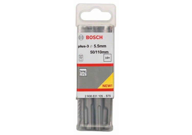Forets SDS-plus-3 pour perforateur 5,5 x 50 x 110 mm Pack de 10 - 2608831105 - Bosch