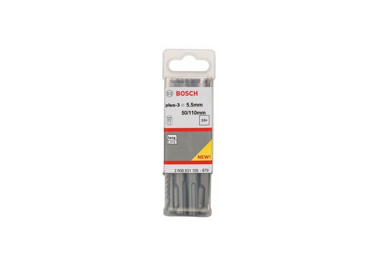 Forets SDS-plus-3 pour perforateur 5,5 x 50 x 110 mm Pack de 10 - 2608831105 - Bosch
