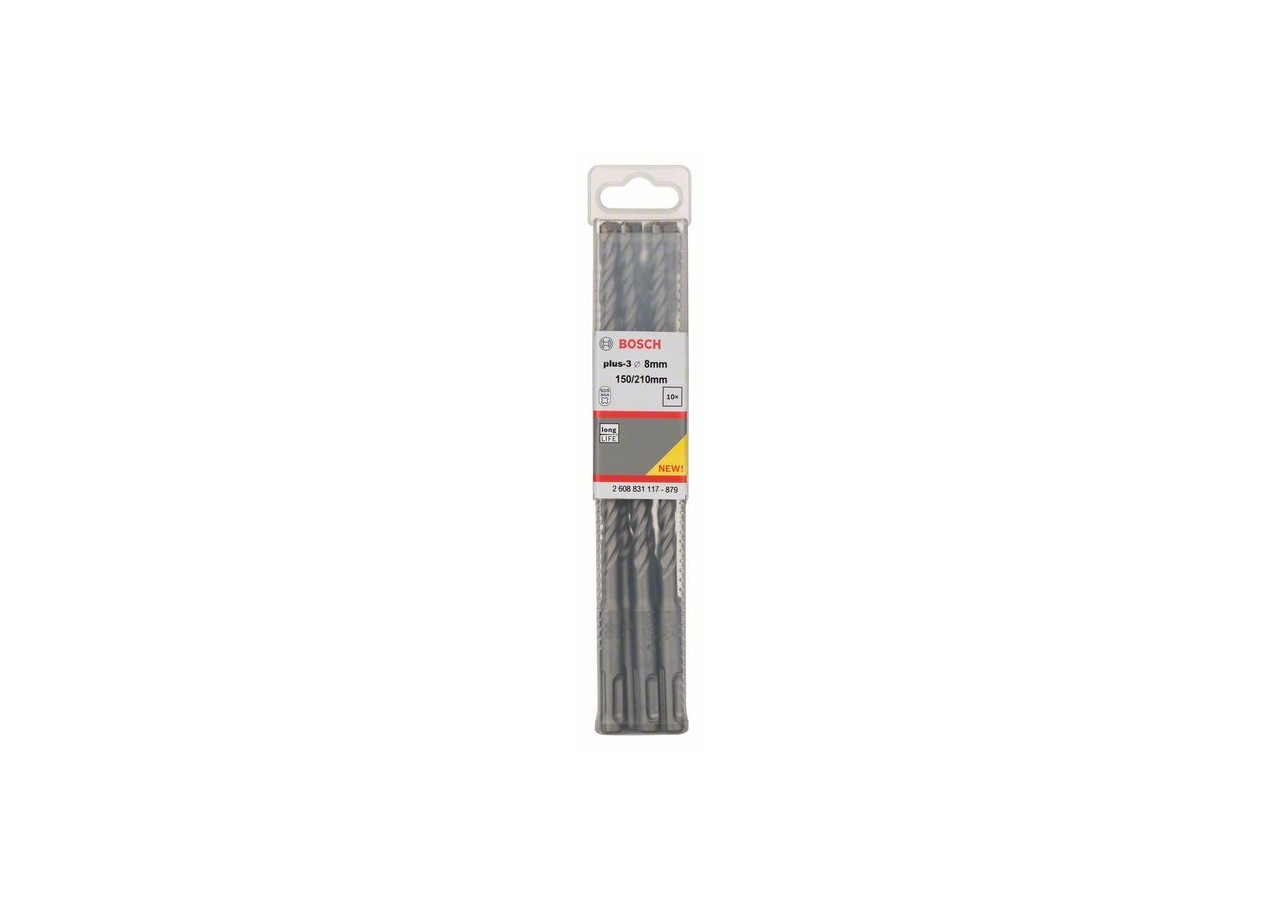 Forets SDS-plus-3 pour perforateur 8 x 150 x 210 mm Pack de 10 - 2608831117 - Bosch