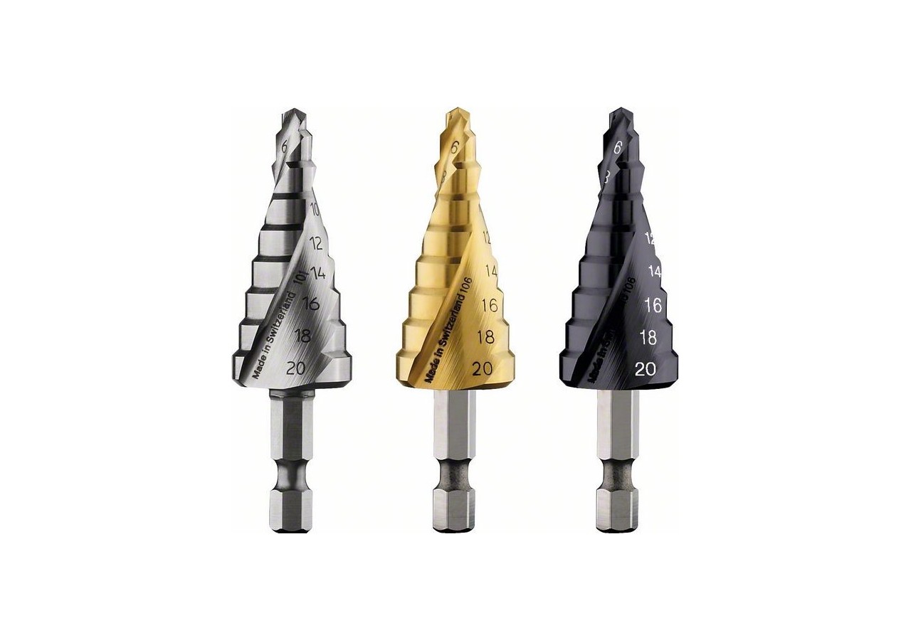 Fraise étagée HSS-TiN 4 - 20 mm, 70,5 mm 9 étages Ø 4-6-8-10-12-14-16-18-20 mm - 2608587433 - Bosch