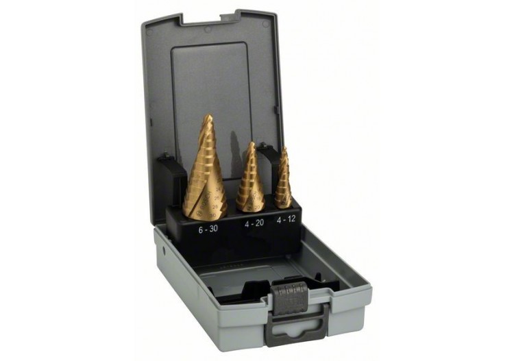 Fraises étagées HSS-TiN, assortiment de 3 pièces 4-12 4-20 6-30 mm - 2608587432 - Bosch