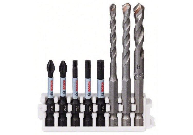 Kit 3 forets Carrelage 5 6 8 mm et 5 Embouts Impact PH2 PZ2 T20 T25 T30 50mm - 2608577145 - Bosch