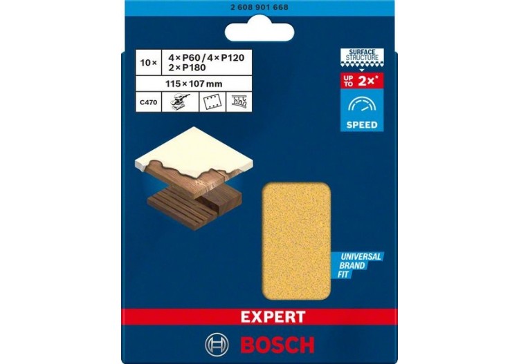 Kit 10 Feuilles abrasives C470 115x107mm G60-180 - 2608901668 - Bosch 2