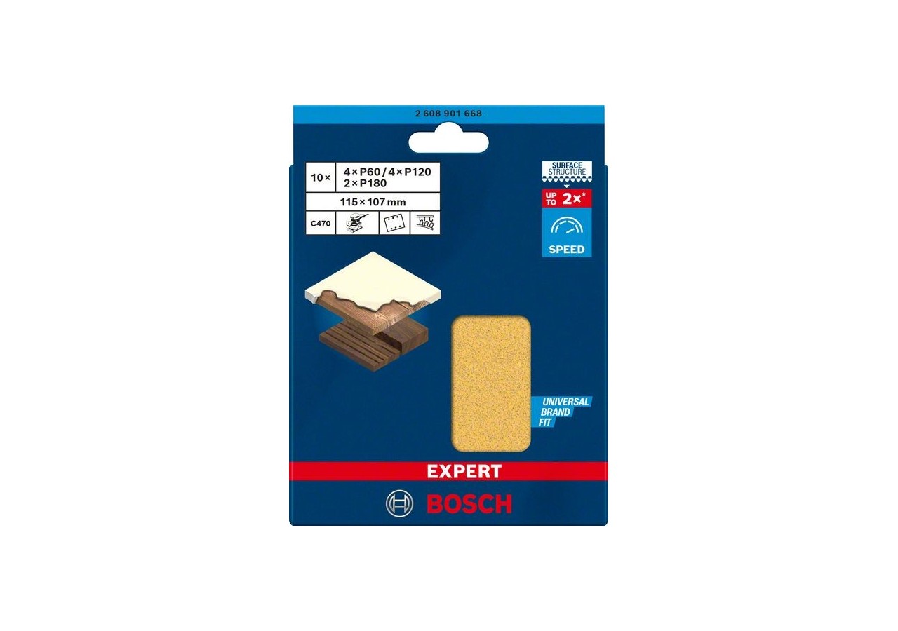 Kit 10 Feuilles abrasives C470 115x107mm G60-180 - 2608901668 - Bosch