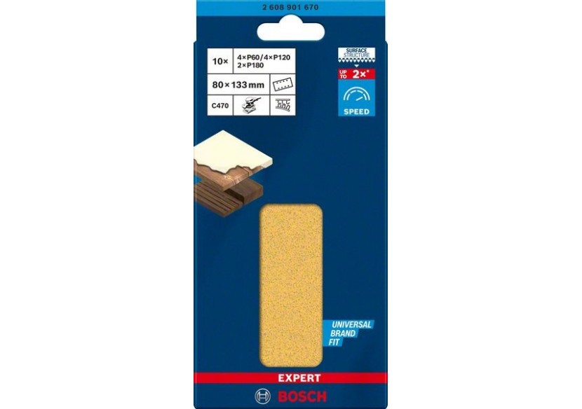 Kit 10 Feuilles abrasives C470 80x133mm G60-180 - 2608901670 - Bosch Kit 10 Feuilles abrasives C470 80x133mm G60-180 - 2608901670 - Bosch
