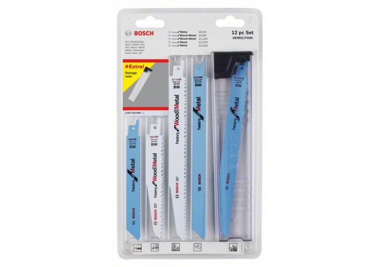 Kit 12 Lames scie sabre BIM Démolition Bois & Métal - 2607010908 - Bosch