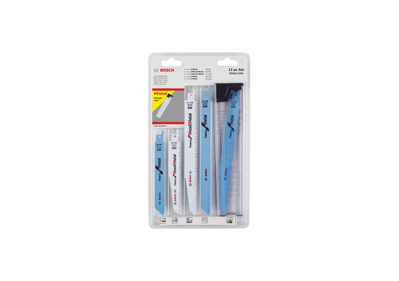 Kit 12 Lames scie sabre BIM Démolition Bois & Métal - 2607010908 - Bosch