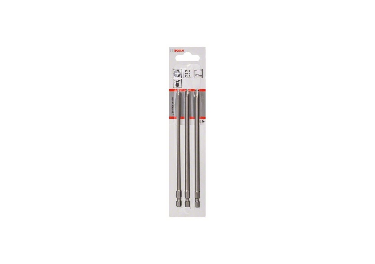 Kit 3 Embouts de vissage qualité extra-dure PH1 PH2 PH3 152mm - 2607001758 - Bosch