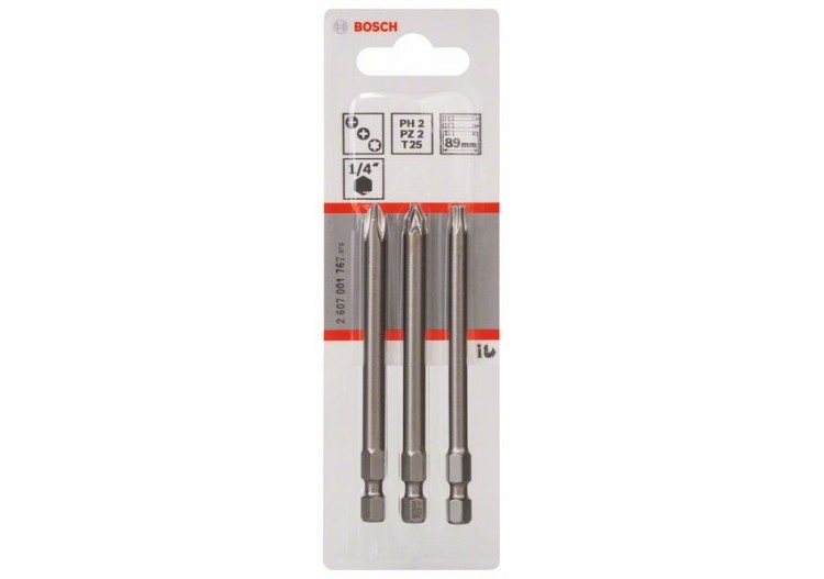 Kit 3 Embouts de vissage qualité extra-dure PH2 PZ2 T25 89mm - 2607001767 - Bosch